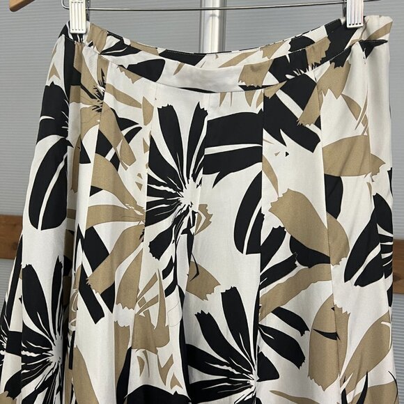 100% Silk Coldwater Creek Floral Maxi Full A-Line‎ Skirt Black Tan White Sz M - Picture 8 of 14